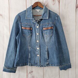 Dressbarn Jean Jacket Denim Long Sleeve Trucker Jacket Women’s L Cotton Stretch